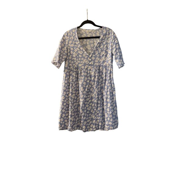 Misslook Blue Floral Daisy Print Short Sleeve Button-Front Dress Medium - Picture 1 of 5